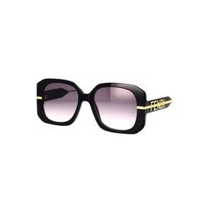Fendi Glamoureuze vierkante zonnebril met zwart acetaat frame en goudkleurig metaal , Black , unisex , Maat: 55 MM