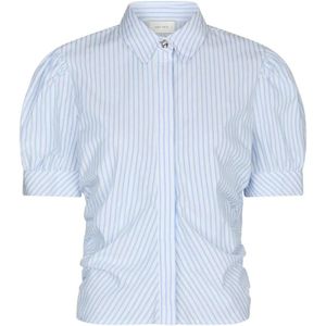 Neo Noir - Blouse Frannie - Blauw - Katoen - Kortemouw - Streep Patroon