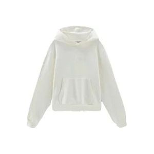 Woolrich Logo Hoodie in Katoen Fleece , White , Dames , Maat: M