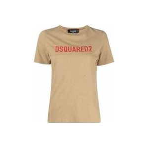 Dsquared2 Beige Casual T-Shirt Vrouwen Katoen , Beige , Dames , Maat: XS