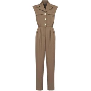 Balmain Korte mouw wollen jumpsuit , Brown , Dames , Maat: XS