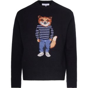 Maison Kitsuné, Heren, Truien, Zwart, Maat: S Wol,