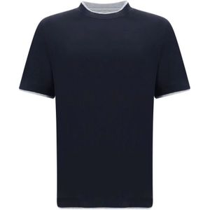 Brunello Cucinelli, Heren, Tops, Blauw, Maat: S Zijde,
