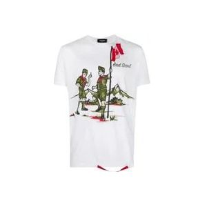 Dsquared2 Wit Katoenen T-Shirt, Gemaakt in Italië , White , Heren , Maat: 2XL