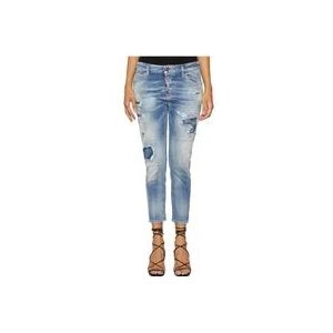 Dsquared2 Katoenen Cropped Jeans , Blue , Dames , Maat: 3XS