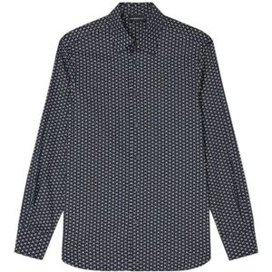 Emporio Armani, Heren, Overhemden, Blauw, Maat: M Katoen,