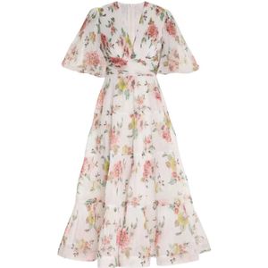 Zimmermann Bloemen Geplooide Jurk met Diepe V-Hals , White , Dames , Maat: XS