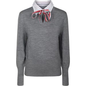 Thom Browne, Dames, Truien, Grijs, Maat: 2XS Wol,