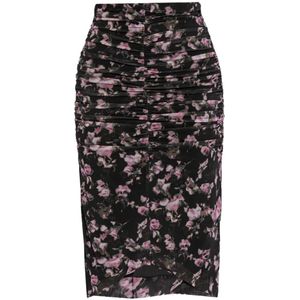 Ganni Bloemen Ruffle Midi Rok , Black , Dames , Maat: S