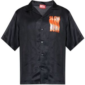 Diesel, Heren, Overhemden, Zwart, Maat: 2XL Satijn,