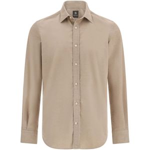 Boggi Milano, Heren, Overhemden, Beige, Maat: S Velours,