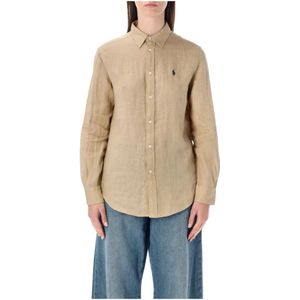 Polo Ralph Lauren, Dames, Blouses & Shirts, Beige, Maat: M Linnen,