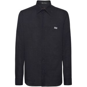 Philipp Plein, Heren, Overhemden, Blauw, Maat: M Linnen,