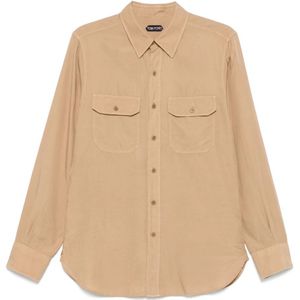 Tom Ford, Heren, Overhemden, Beige, Maat: 3XL Katoen,