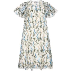 Munthe - Floral Pattern Dress - Jurk - Blauwe en Beige Bloemen - 100% Polyamide