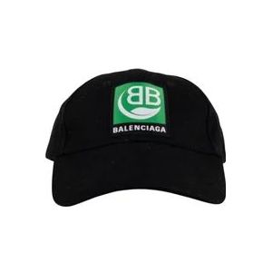 Balenciaga Zwarte katoenen pet met groen logo embleem , Black , Heren , Maat: ONE Size