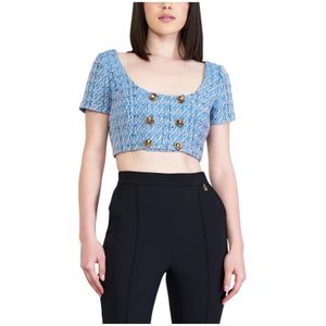Elisabetta Franchi, Dames, Tops, Blauw, Maat: XS Tweed,