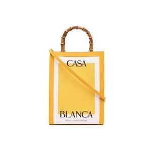 Casablanca Tote tas met bamboe handvat en logo print , Yellow , Dames , Maat: ONE Size