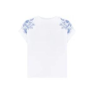 Twinset Bloemen Geborduurde Katoenen T-shirts en Polos , White , Dames , Maat: L