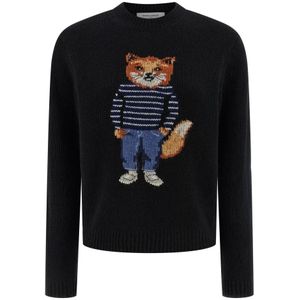 Maison Kitsuné, Dames, Truien, Zwart, Maat: M Wol,