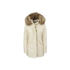 Beige Woolrich Jas met Afneembare Bontcapuchon , Beige , Dames , Maat: S