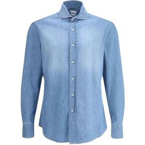 Brunello Cucinelli, Heren, Overhemden, Blauw, Maat: S Denim,