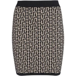 Balmain Gebreide Rok met Monogram , Black , Dames , Maat: S