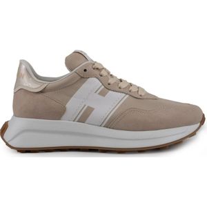 Hogan Beige Leren Sneakers met Technische Stof Inzetstukken , Beige , Dames , Maat: 41 EU