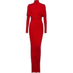 Balmain Lange geplooide gebreide jurk , Red , Dames , Maat: S