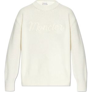 Moncler, Dames, Sweatshirts & Hoodies, Beige, Maat: M Wol,
