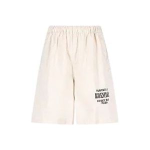 Balenciaga Ultra-Fijne Katoenen Serge Unisex Shorts , Beige , Heren , Maat: S
