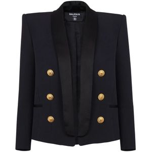 Balmain Rand-tot-rand 6-knoops jas , Black , Dames , Maat: 2XS