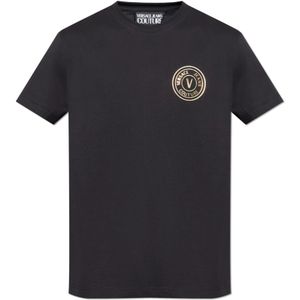 Versace Jeans Couture - T-shirt - Zwart - Katoen - Bedrukt Logo