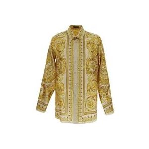 Versace Zijden Barok Overhemd , Yellow , Heren , Maat: L