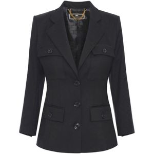 Elisabetta Franchi, Dames, Jassen, Zwart, Maat: M Wol,