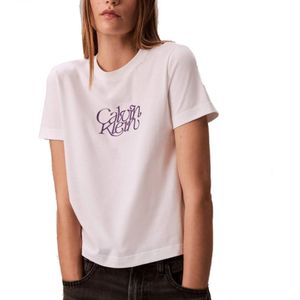 Calvin Klein - T-shirt - Lila/Wit - Normale Pasvorm - Logoprint