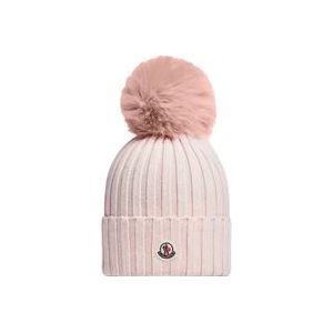 Moncler Beanie met Pom Pom - Baby Pink , Pink , Dames , Maat: ONE Size
