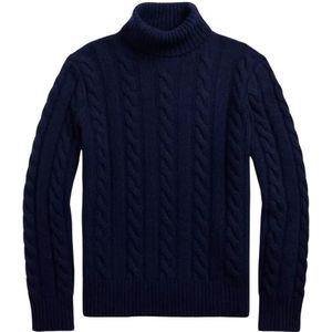 Ralph Lauren - Kabeltrui - Blauw - Wol met Kasjmier - Opgerolde Col