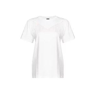 Pinko Korte mouwen katoenen jersey T-shirt met franje applicatie , White , Dames , Maat: M