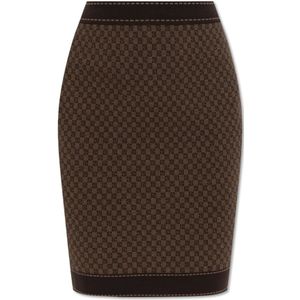 Balmain Rok met monogram , Brown , Dames , Maat: 2XS