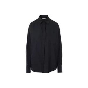 Balenciaga Zwarte Boxy Katoenen Poplin Shirt met Jacquard Logo , Black , Dames , Maat: XS