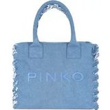 Pinko Monochrome Canvas Shopper Tas , Blue , Dames , Maat: ONE Size