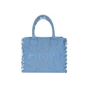 Pinko Monochrome Canvas Shopper Tas , Blue , Dames , Maat: ONE Size