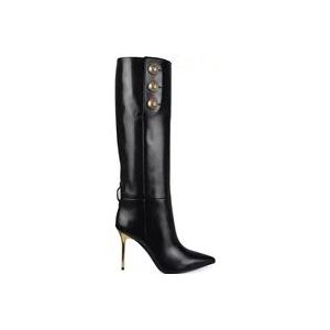 Balmain Zwarte Leren Robin Laarzen , Black , Dames , Maat: 37 EU