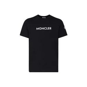 Moncler Logoed Zwarte Katoenen T-shirts en Polos , Black , Heren , Maat: XL