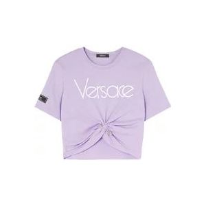 Versace Paarse T-shirts en Polos met veiligheidsspeld , Purple , Dames , Maat: XS