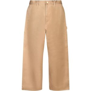 Carhartt Wip - Wijde Broek - Beige - Katoen - Plooidetails en Meerdere Zakken