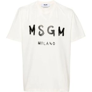 Msgm, Heren, Tops, Wit, Maat: S Katoen,