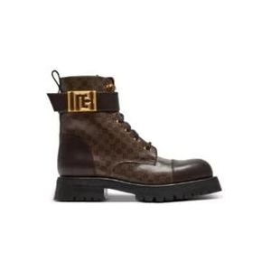 Balmain Romy Ranger Monogram Enkellaarzen , Brown , Dames , Maat: 37 EU