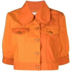 Ganni Oranje Denim Puff Sleeve Jacket , Orange , Dames , Maat: XS